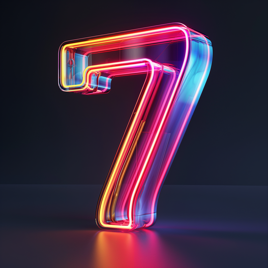 Yapay zeka deneylerinin faydalarını simgeleyen canlı neon rakamı 7.