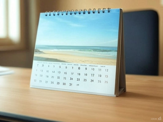 Desk calendar with ocean view symbolizes smart scheduling benefits.