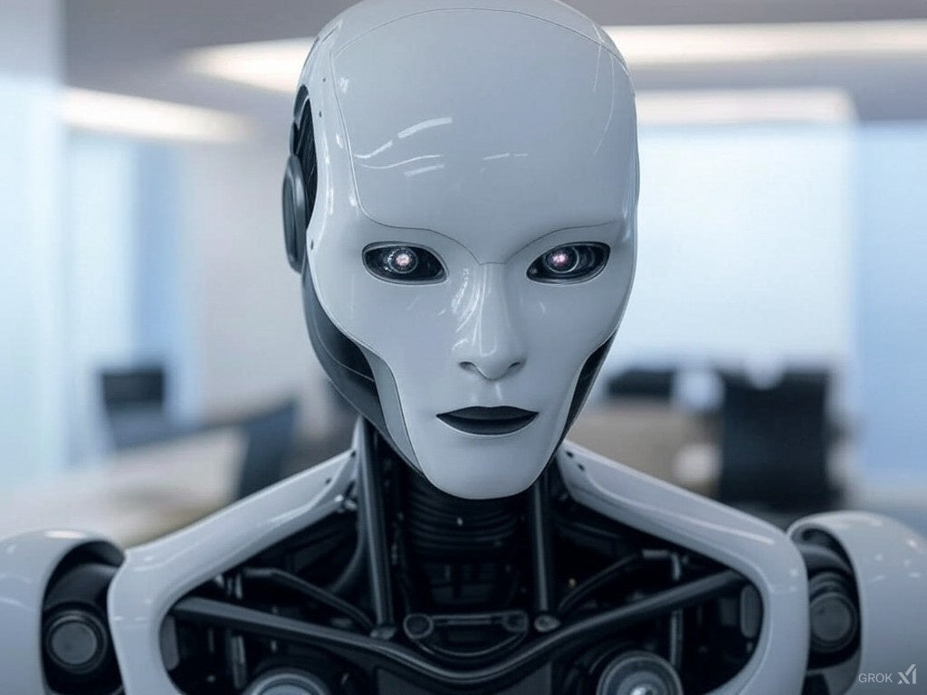 Әзірлеушілерге арналған Tixae AI агенттерін бейнелейтін футуристік гуманоидты робот