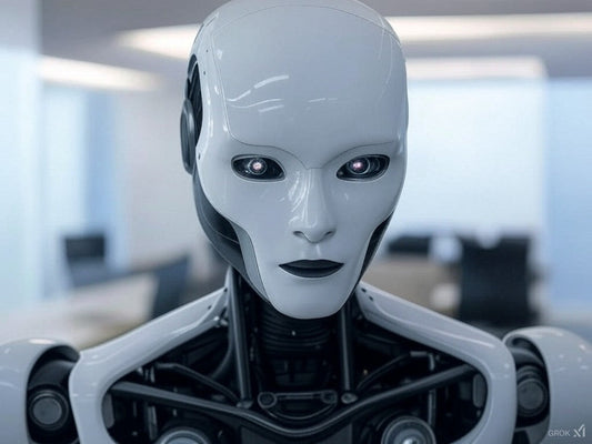 Geliştiriciler için Tixae AI ajanlarını simgeleyen fütüristik insansı robot