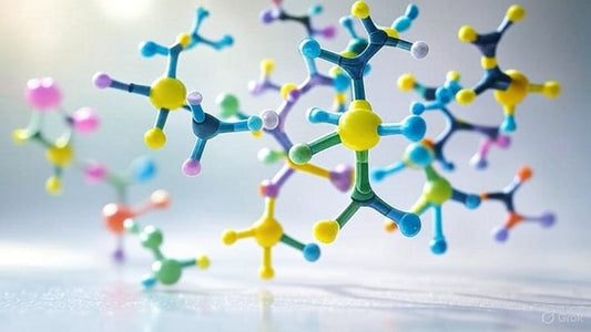 Colorful molecular structures representing AI and biotech innovation