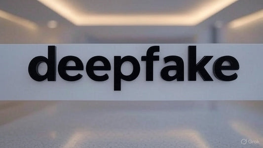 Deepfake technology concept with bold black text on modern background