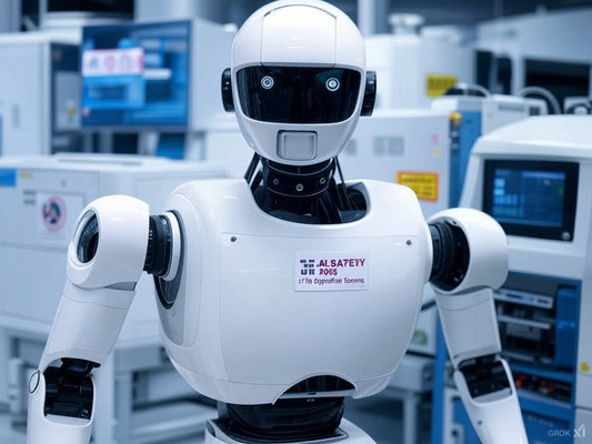 Humanoid robot at AI Safety 2025 conference in high-tech lab setting