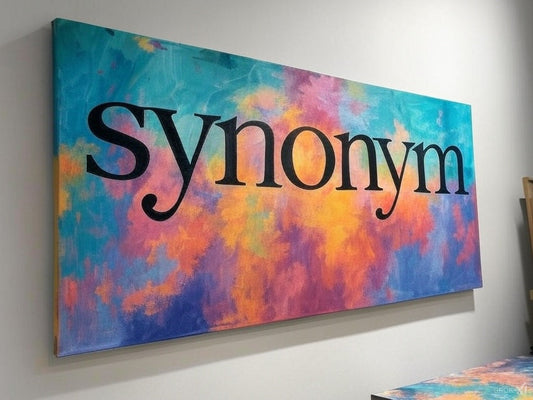Colorful wall art with the wordsynonym" in bold black letters.