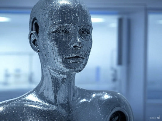 Futuristic humanoid robot symbolizing artificial liquid intelligence.
