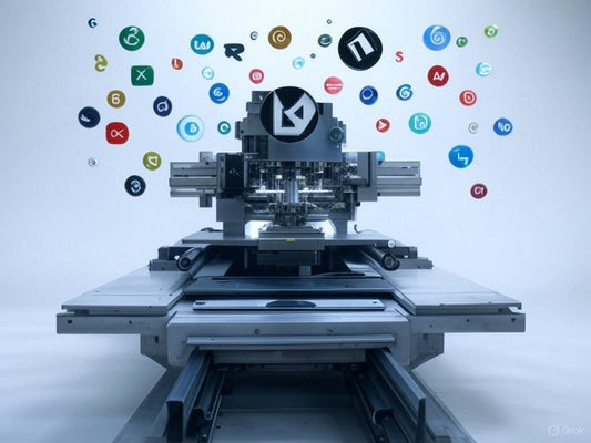 AI logo generator machine creating stunning brand designs with colorful logos.