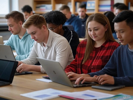College students using laptops with AI tools to enhance productivity.