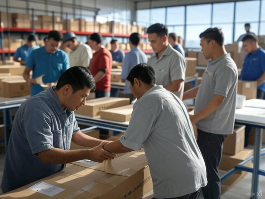 Warehouse workers using AI tools to streamline ecommerce operations