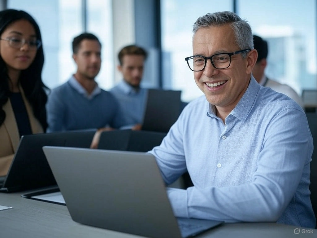 Заманауи кеңседе қорғасын жасау үшін тегін AI құралдарын пайдаланатын іскер топ.