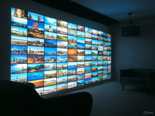 Powerful AI-generated image wall showcasing diverse digital landscapes.