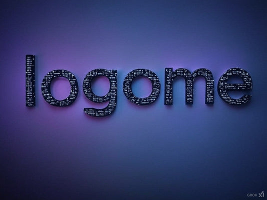 Logome logo with digital code texture on dark gradient background