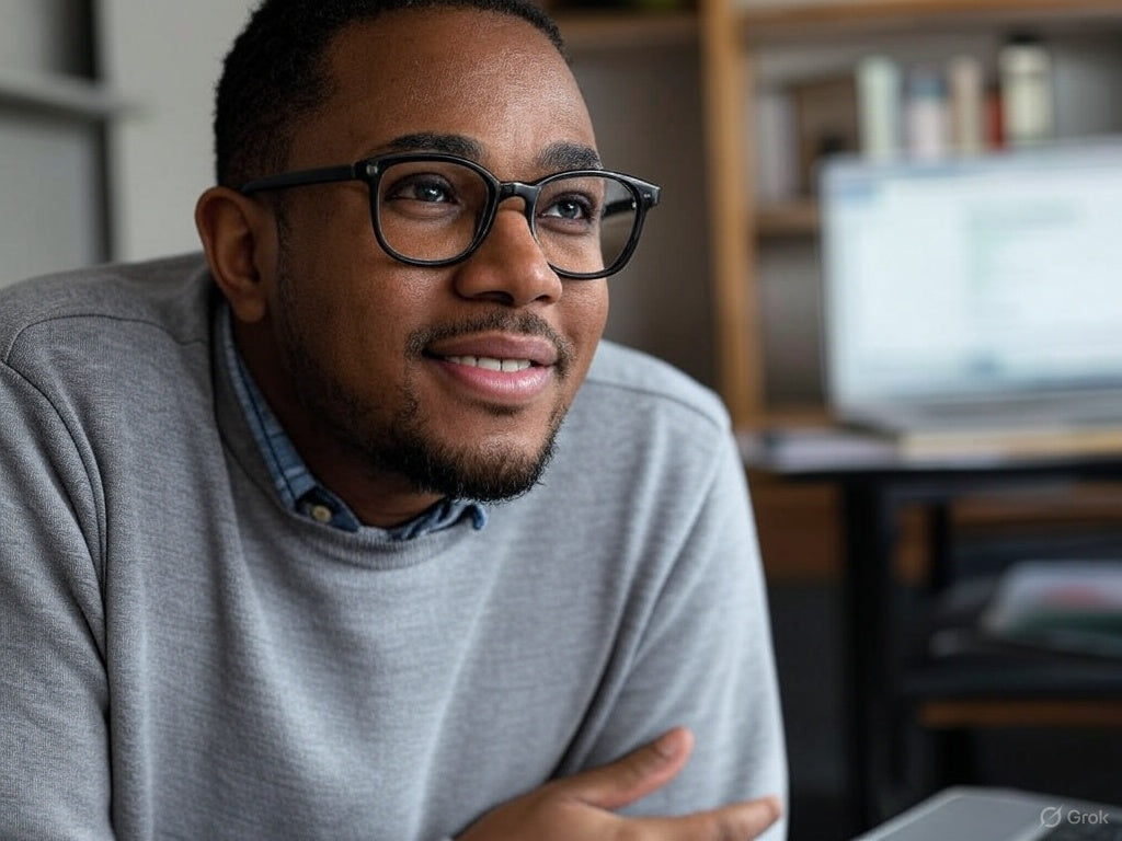 Mężczyzna myśli o pisaniu AI