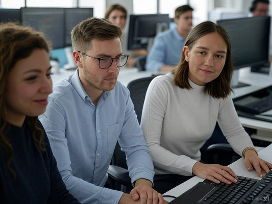 Programmers collaborating in a modern AI-driven coding workspace