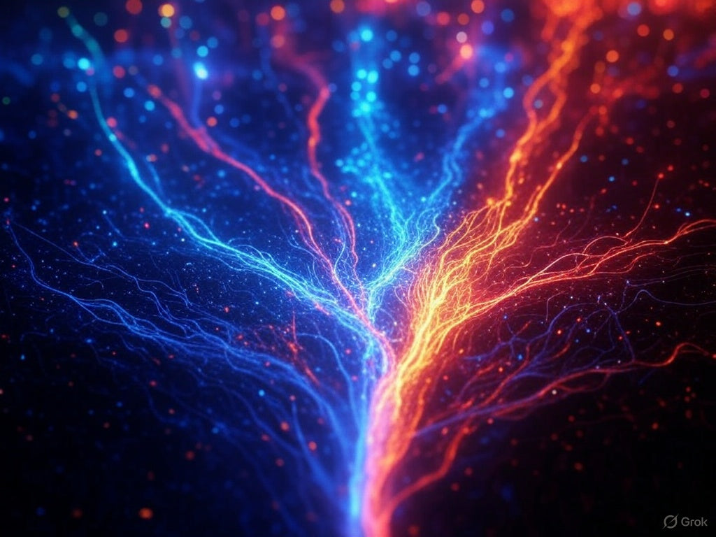 Vibrant neural network visualization with glowing AI data streams.