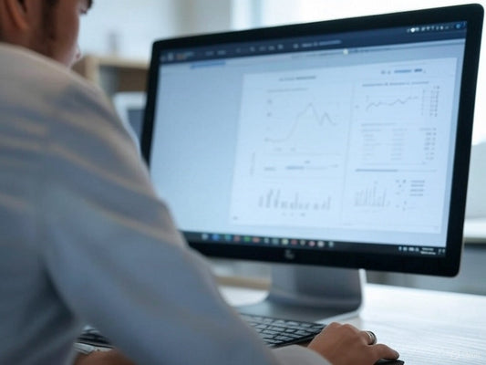 Professional analyzing learning performance data on AI coaching platform.