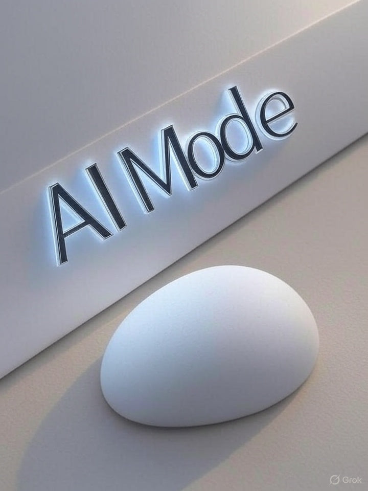 Futuristic AI Mode button with sleek, minimal design and soft lighting.