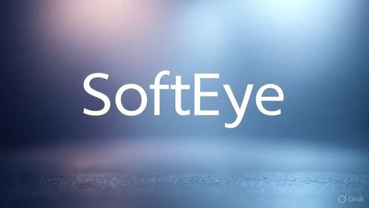 SoftEye logo on a sleek, futuristic blue gradient background