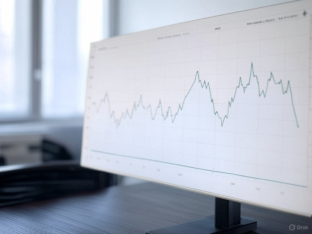 AI market trends graph on monitor in modern office, April 2025