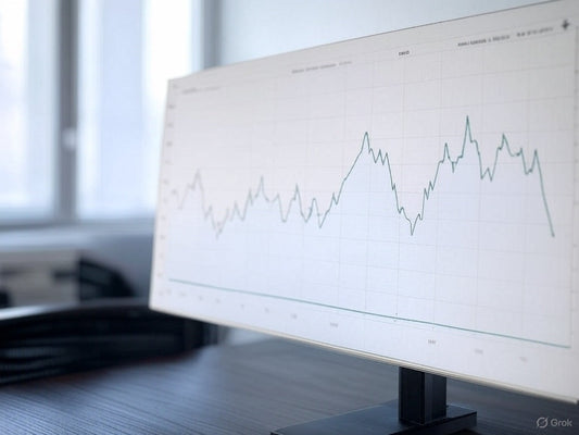 AI market trends graph on monitor in modern office, April 2025