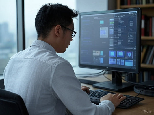 Cybersecurity expert using AI pentesting tools on a desktop computer.