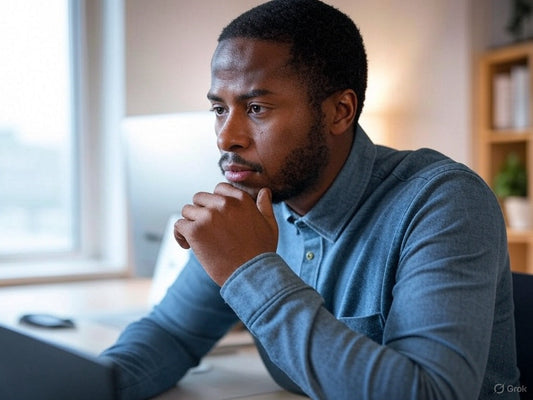 Focused journalist using AI tools on laptop to boost productivity.