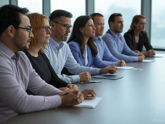 Professionals taking meeting notes during a business conference.