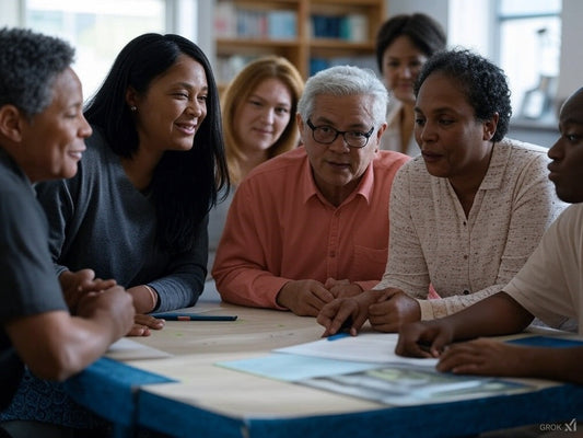 Diverse team using AI tools for employee training and development.