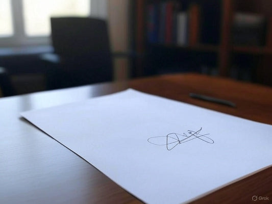 Signed document on office desk symbolizing Artificial Intelligence Act approval.