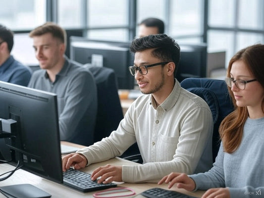 Developers collaborating on artificial intelligence software development.
