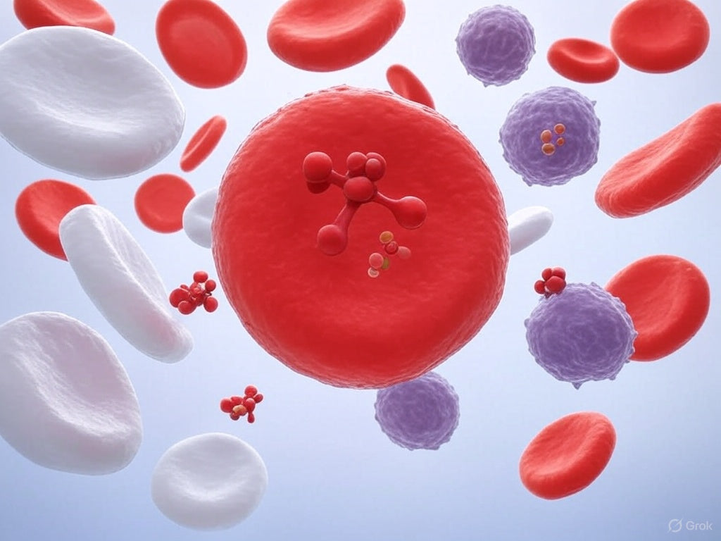 Red blood cells and oxygen molecules boosting blood oxygen levels.