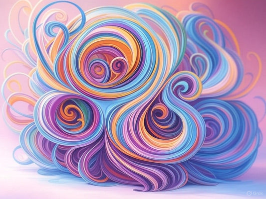 Živahni apstraktni vrtlozi generirani umjetnom inteligencijom u pastelnim i neonskim bojama.