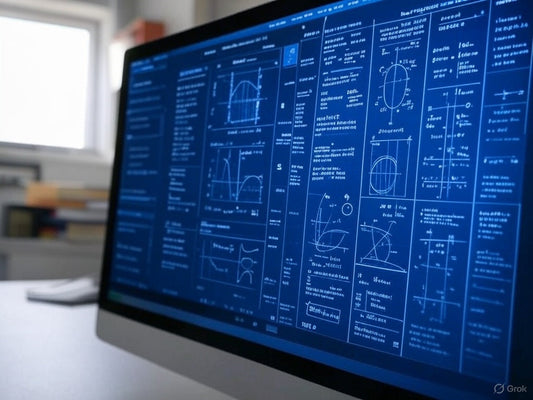 AI solving complex math problems on a computer screen with graphs and formulas.