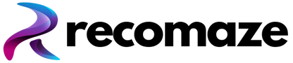 recomaze-logo med et farverigt designelement på en hvid baggrund