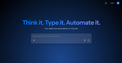 Интерфейс сайта с текстом «Придумай. Напечатай. Автоматизируй» на тёмном фоне
