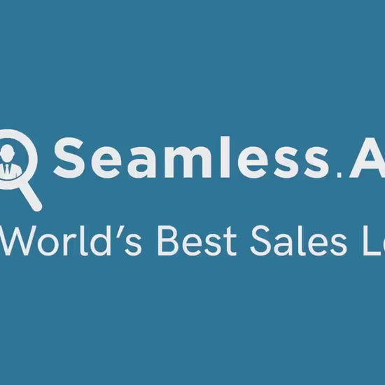 Seamless AI Real Time Sales B2B Lead Data logo on blue background, promoting custom platform software for business AI and sales tools.