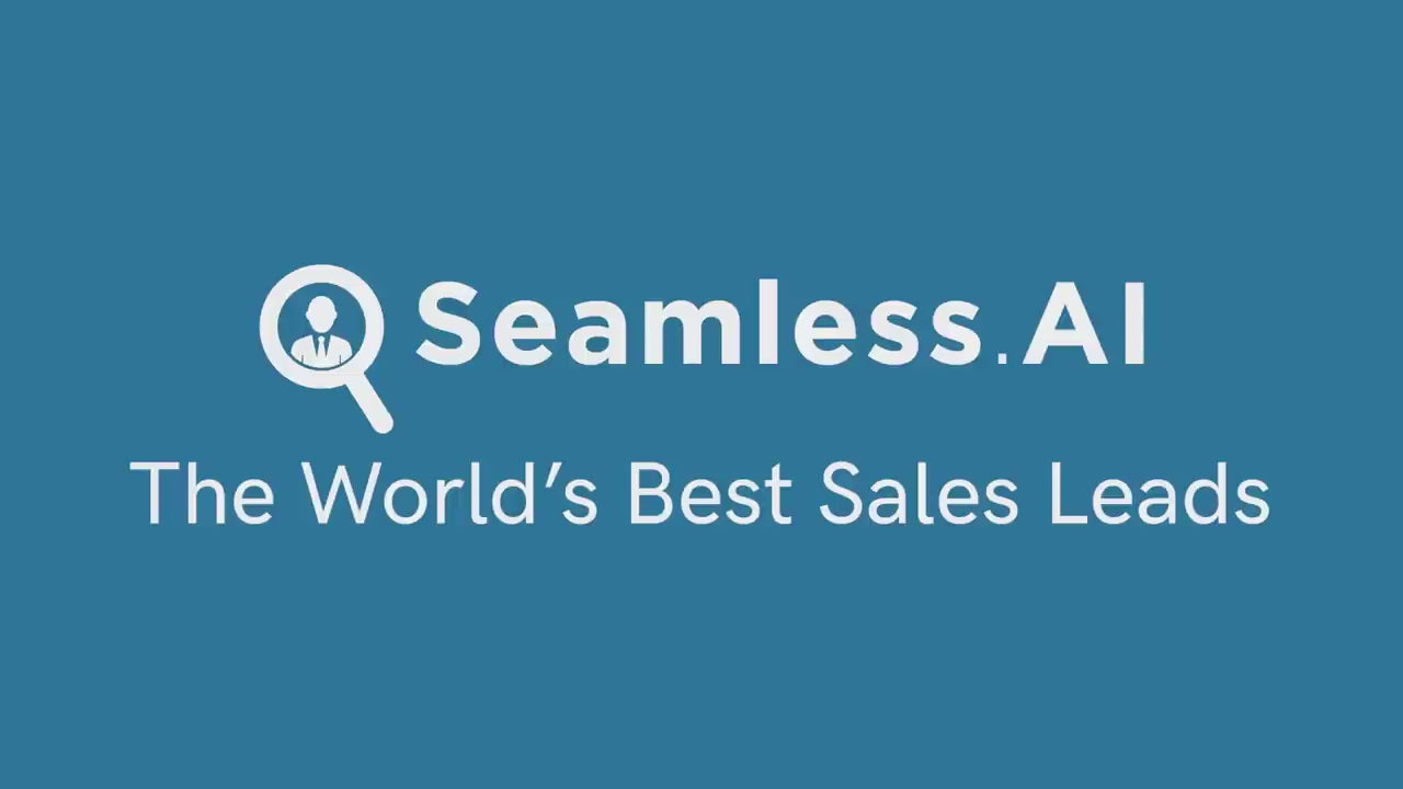Seamless AI Real Time Sales B2B Lead Data logo on blue background, promoting custom platform software for business AI and sales tools.