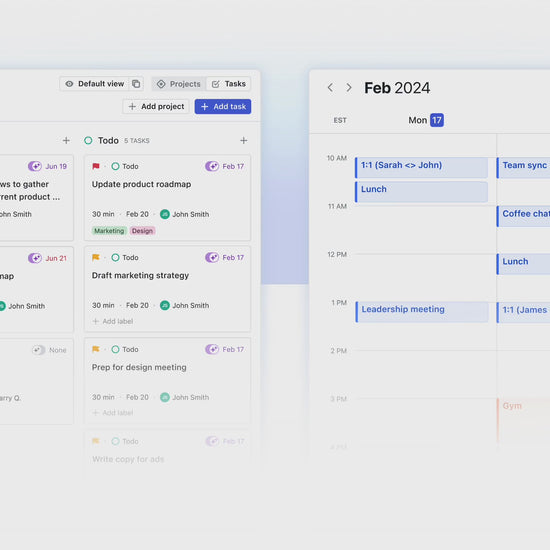 Motion AI Calendar Assistant and Scheduler - Custom Platform (Paid) Business and Personal AI interface showing task management and weekly calendar view. Ideal for automating meetings, syncing calendars, and improving productivity.